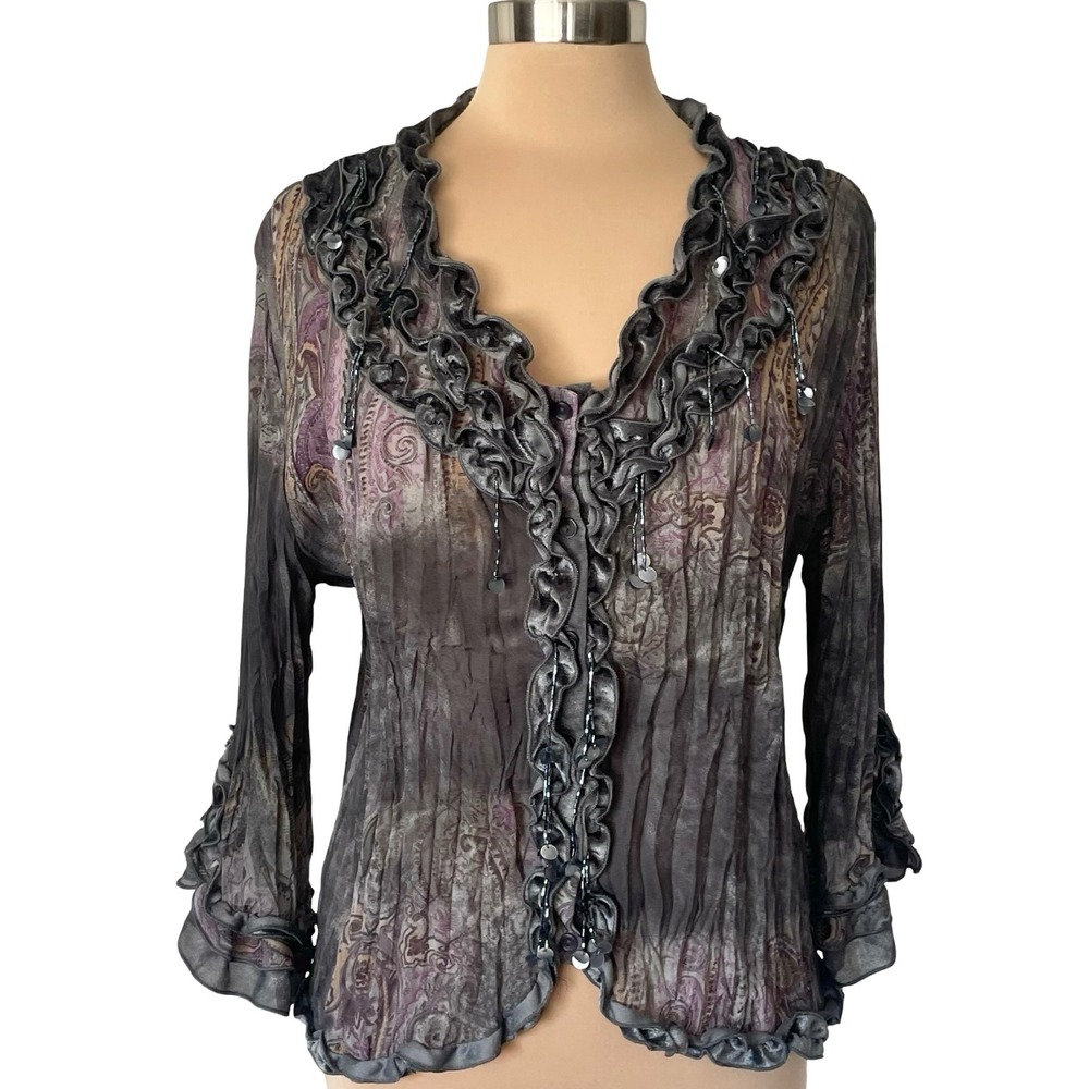 DressBarn Crinkle Chiffon Velvet Ruffle Top Size XL Fairy Grunge Boho Whimsigoth